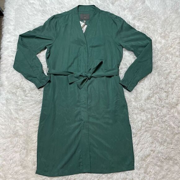 ICHI Green Blouson Snap Button Front Dress Long Sleeve Pockets Size 38 Medium - Picture 1 of 13